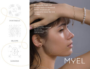 Advertising Material 1, one side shown of a brochure for jewellery brand Myel.